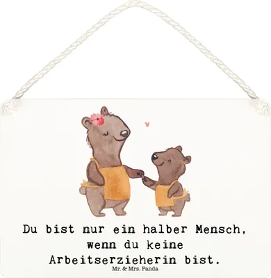 Produktbild von Mr. & Mrs. Panda wandtafel Arbeitserzieherin Herz DIN A6 - Weiß - Geschenk, Türschild, Studium, Beruf, Ausbildung, Spruch, kleine aufmerksamkeit, Schild, Motivschild