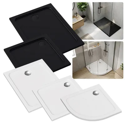 Immagine prodotto di Set doccia Eikuavons, forma a quarto di cerchio, dimensioni 80x80 cm, colore bianco, con scarico di diametro 90 mm, finitura cromata