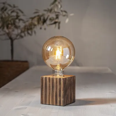 Zdjęcie produktu dla Lampa stołowa drewniana BOX brązowa E27