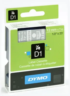 Image de Dymo® S0720600 Bande d'écriture D1 plastique - laminée, 7 m x 12 mm, blanc/transparent