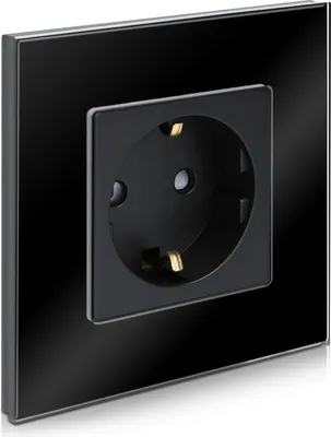 Produktbild von Navaris Glas Schuko Steckdose einfach - mit Montagematerial - Design Schutzkontakt Wandsteckdose mit Glasrahmen - in Schwarz