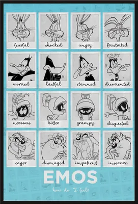 Produktbild von Looney Tunes - Moodsroulé Film Kinderfernsehserie - Poster Druck 61x91,5 cm Kunststoff-Rahmen schwarz