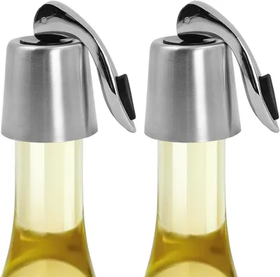 Image de Bouchon en acier inoxydable pour bouteilles de vin sous vide - Lot de 2 pièces - Bouchon renforcé - Réutilisable - Bouchon hermétique pour conserver le vin - Bouchon pour bouteilles