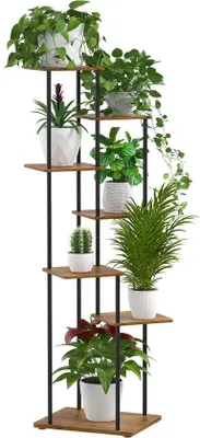 Immagine prodotto di Scaffale per fiori a 7 ripiani in legno e metallo, 130 cm, a più livelli, nero, per interni ed esterni