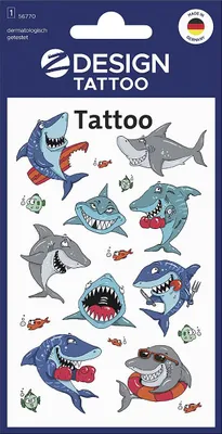 Zdjęcie produktu dla AVERY ZWECKFORM KID Tattoos 56770 Haie 1 Bogen 10 Stück Verkaufseinheit 665465 4004182567708