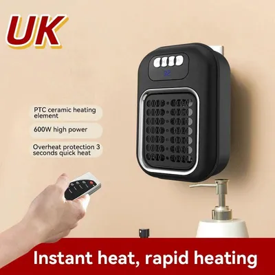 Produktbild von Mini-Wandheizlüfter 220 V, 385 W, mit LED-Display, Thermostat und Fernbedienung - Schwarze UK