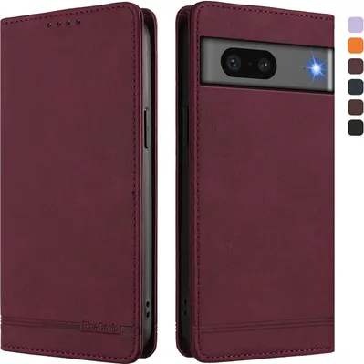 Produktbild von Hülle für Google Pixel 7, Retro Kunstleder Ständer Klapphülle mit Kartenfächer und Magnetische Rot