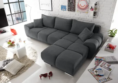 Produktbild von Ecksofa Anton Couch Schlafcouch Bettsofa Schlafsofa Sofabett Funktionssofa ausziehbar Anthrazit 289 cm
