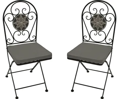 Produktbild von DEGAMO Gartenstuhl Klappstuhl Bistrostuhl SIENA, Eisen schwarz + Mosaikdekor grau/weiss, 2 Stück, mit Polstern grau
