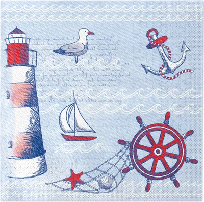 Produktbild von Sovie HORECA Serviette Meeresbrise in Blau aus Tissue Deluxe®, 4-lagig, 40 x 40 cm, 50 Stück - Maritim