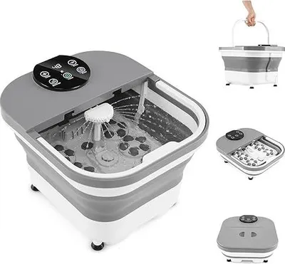 Produktbild von Klappbares Fußbad-Massagegerät, Fußbadewanne mit Smart Control Panel, 35-48℃ Konstanter Heizung, 30 Shiatsu-Massagebällen, Dusche & Timer, Grau & Weiß