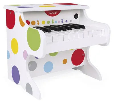 Immagine prodotto di Janod - Il mio primo pianoforte elettronico in legno a coriandoli, strumento musicale per bambini, replica giocattolo e giocattolo per la percezione musicale, da 3 anni, J07618