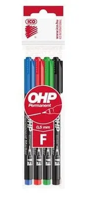 Obrázok produktu pre Permanentný popisovač, sada, OHP, 0,5 mm, F, ICO, 4 rôzne farby