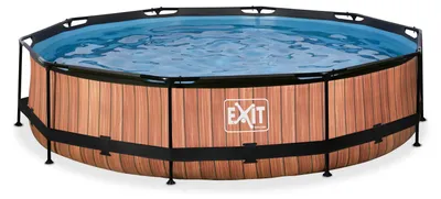Immagine prodotto di Piscina fuori terra EXIT Wood con struttura in legno, ø360, con pompa di filtraggio, rotonda, marrone