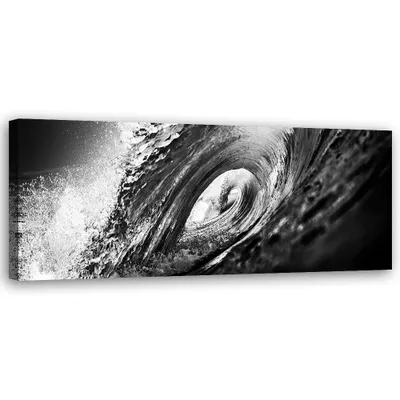 Image de Toile « Vague noir et blanc » 90 x 30 Feeby Gris Image pour le mur, prête à être accrochée