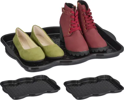 Produktbild von Relaxdays Schuhabtropfschale 3er Set, Kunststoff, Schuhablage 2 Paar Schuhe, Schuhabsteller, HBT 3 x 48 x 34 cm, schwarz