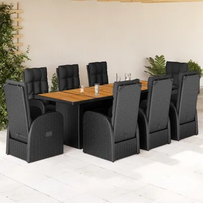 Produktbild von Möbel 9-tlg. Garten-Essgruppe mit Kissen Schwarz Poly Rattan - Gartenmöbelgarnituren 3277635
