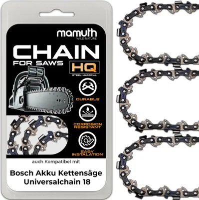Zdjęcie produktu dla 3x piła łańcuchowa 20cm 1.1mm 3/8" 33TG do akumulatorowej pilarki łańcuchowej Bosch Universalchain 18