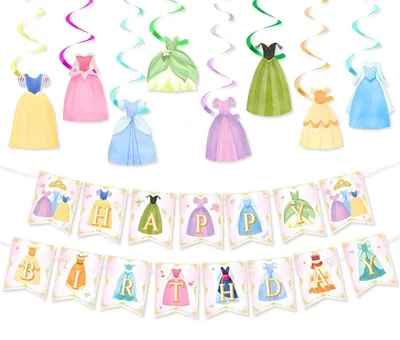 Image de Décorations pour fête d'anniversaire de princesse : ensemble de bannières et de guirlandes, couleur violette