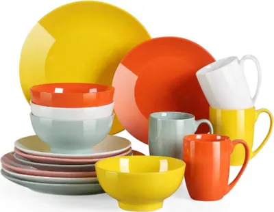 Immagine prodotto di Set da portata Montario - 16 pezzi - 4 persone - Zomers Design - Piatti per la cena, piatti fondi e piatti per la colazione - Robuste stoviglie in Vetroceramica
