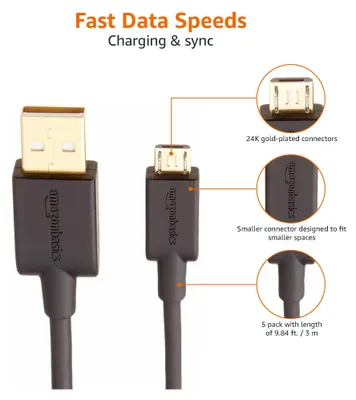 Immagine prodotto di Cavo USB-A a Micro USB 2.0, velocità di trasferimento dati di 480 Mbit/s