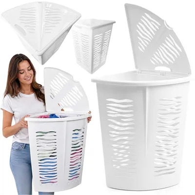 Obrázek produktu pro Koš na dámské prádlo a oblečení do koupelny, rohový, plastový, bílý, 45 l