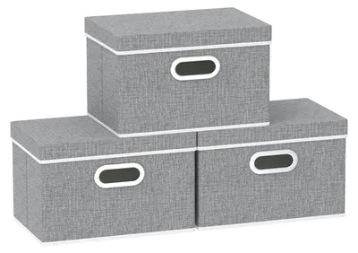 Produktbild von 3 Aufbewahrungsboxen mit Deckel, faltbare Stoffboxen mit Griffen, Aufbewahrungsboxen fürs Schlafzimmer, Kleideraufbewahrung, 32 x 23 x 20 cm
