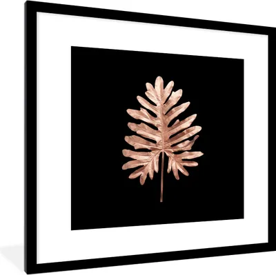 Produktbild von MuchoWow® MuchoWow® Gerahmtes Poster Gold - Rosa - Blatt 40x40 cm - Poster mit zchwarzem Bilderrahmen - Poster - Plakat im Rahmen