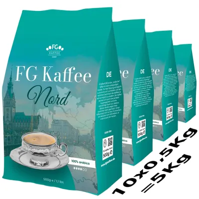 Produktbild von FG Kaffee NORD Kaffeebohnen 100% Arabica 10x500g
