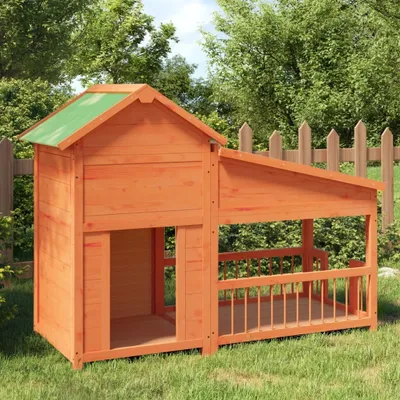 Image de Niche pour chien The Living Store, marron, 143 x 60,5 x 109 cm, en pin massif