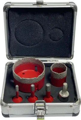 Produktbild von 6tlg Diamant Fliesenbohrer Set 6 / 8 / 10  / 35 / 68 mm Diamantbohrkrone Fliesenbohkrone Satz M14