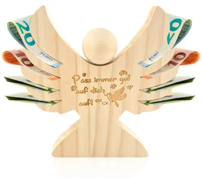 Holz-Schutzengel mit Gravur, personalisiertes Taufgeschenk