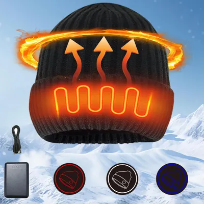 Produktbild von Herren Damen Beheizte Mütze, elektrisch, beheizt, Beanie-Kopfwärmer, mit 7,4 V wiederaufladbarem Akku, für den Winter, Outdoor