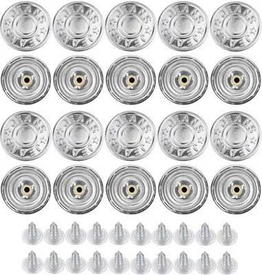 Produktbild von Messing-jeansknöpfe Ø 14 mm, 20 Stück, silberfarben, mit Schrauben, Jeansknöpfe zum Einhämmern, breite Hosen