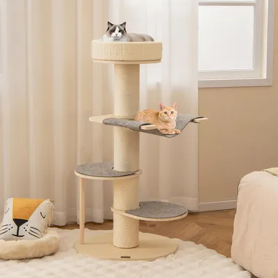 Produktbild von Kratzbaum - Katzenkratzbaum - Katzenbaum - Kratzmöbel - Katzhaus - Holzkratzbaum mit Hängematte