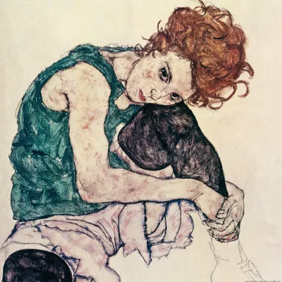 Obrázok produktu pre Egon Schiele Art Print Obraz - Umelcova žena, Sediaca žena, 1917 (100 x 100 cm)