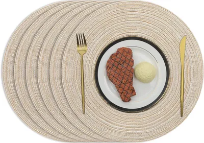 Produktbild von MODFU Platzsets, Baumwollfaden, abwaschbar, rutschfest, abriebfest, hitzebeständig, 6er Set, Cremeweiß, 38x38 cm, rund, handgewebt, nordischer Stil, für Küche & Esstisch, nur Handwäsche
