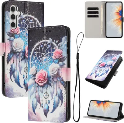 Image de Étui de protection à rabat pour Samsung Galaxy A57 5G, en simili cuir, motif rose