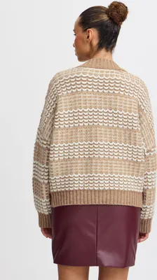 Image de Cardigan Ichi IHAmbis pour femme, coupe ample, avec 3 boutons et poches plaquées