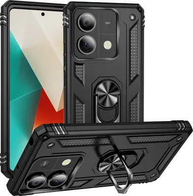 Obrázek produktu pro Pouzdro pro Xiaomi Redmi Note 13 5G dvouvrstvé robustní, vojenská ochrana pouzdro s držákem prstenu a stojánkem černé