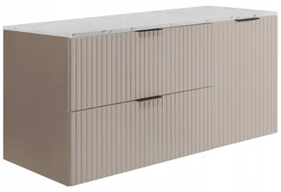 Zdjęcie produktu dla Rodan | Szafka pod umywalkę Kaszmir 100 cm - Meble łazienkowe - Blat biały marmur - 2 szuflady - Szafka 1-drzwiowa