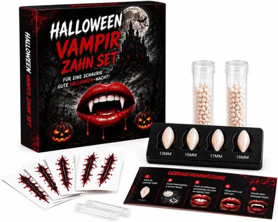 Productafbeelding van XXL Halloween-set - Vampiertanden - Plakken - Dracula en vampierkostuums - Ideaal voor Halloween en carnaval