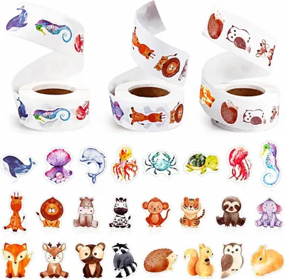 Productafbeelding van Dierenstickers rond, 1500 stuks, waterdicht, voor school
