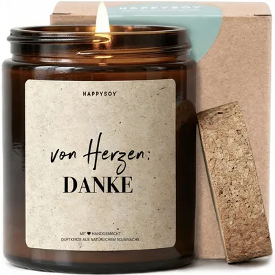 Produktbild von Von Herzen Danke - Duftkerze mit Spruch als Geschenk zum Dankeschön, liebevolle Aufmerksamkeit für Freundin, Kollegin, Mama, Kerze im Glas mit blumigem Duft