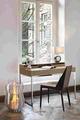 Imagen del producto de Fink NEIL, secretario, estructura de acero inoxidable, MDF y chapa de madera, color plateado, roble natural, dimensiones: 120 cm de largo, 60 cm de ancho, 87 cm de alto. Código: 169111