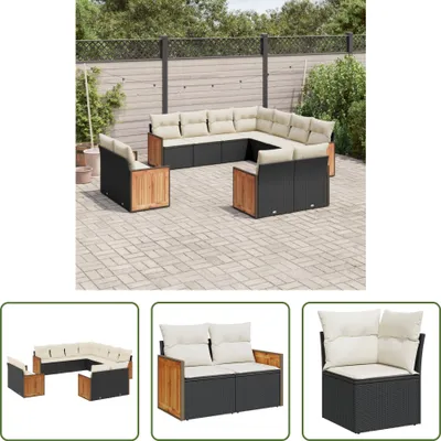 Produktbild von The Living Store 11-tlg. Garten-Sofagarnitur mit Kissen Schwarz Poly Rattan