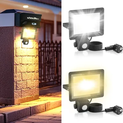 Obrázek produktu pro XINZI 100W LED reflektor (indukční reflektor) teplé světlo s EU zástrčkou, venkovní detektor pohybu - IP66, světelný reflektor pro zahradu, terasu, garáž, dvůr