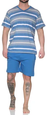 Produktbild von Normann Herren Schlafanzug Shorty kurzarm Pyjama edle Streifenoptik – auch in Übergröße ; blau1 , 58