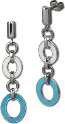 Immagine prodotto di Gioielli per orecchie Amello da donna in acciaio inossidabile color turchese e smalto bianco D2ESOG01T