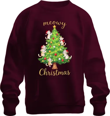 Produktbild von meowy Christmas Katzen Weihnachtsbaum niedlich Katzenliebhaber Uni Sweatshirt Pullover, Burgundy, 3XL
